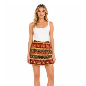 Bamboo Traders 100% Silk Cowrie Shell Skort Women 6 Batik Tropical Earthy Resort